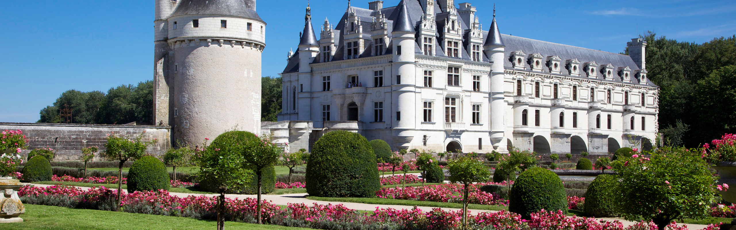 romantic view of the Chenonceau castle in france