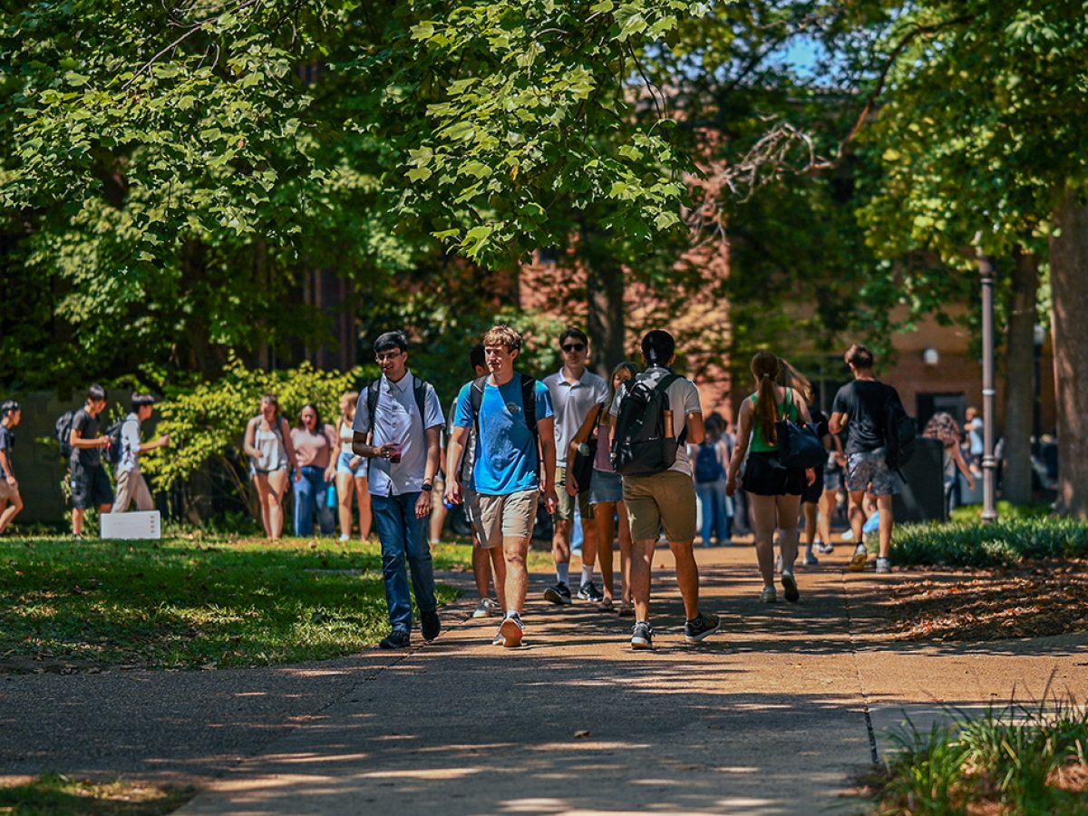 students walking on campus